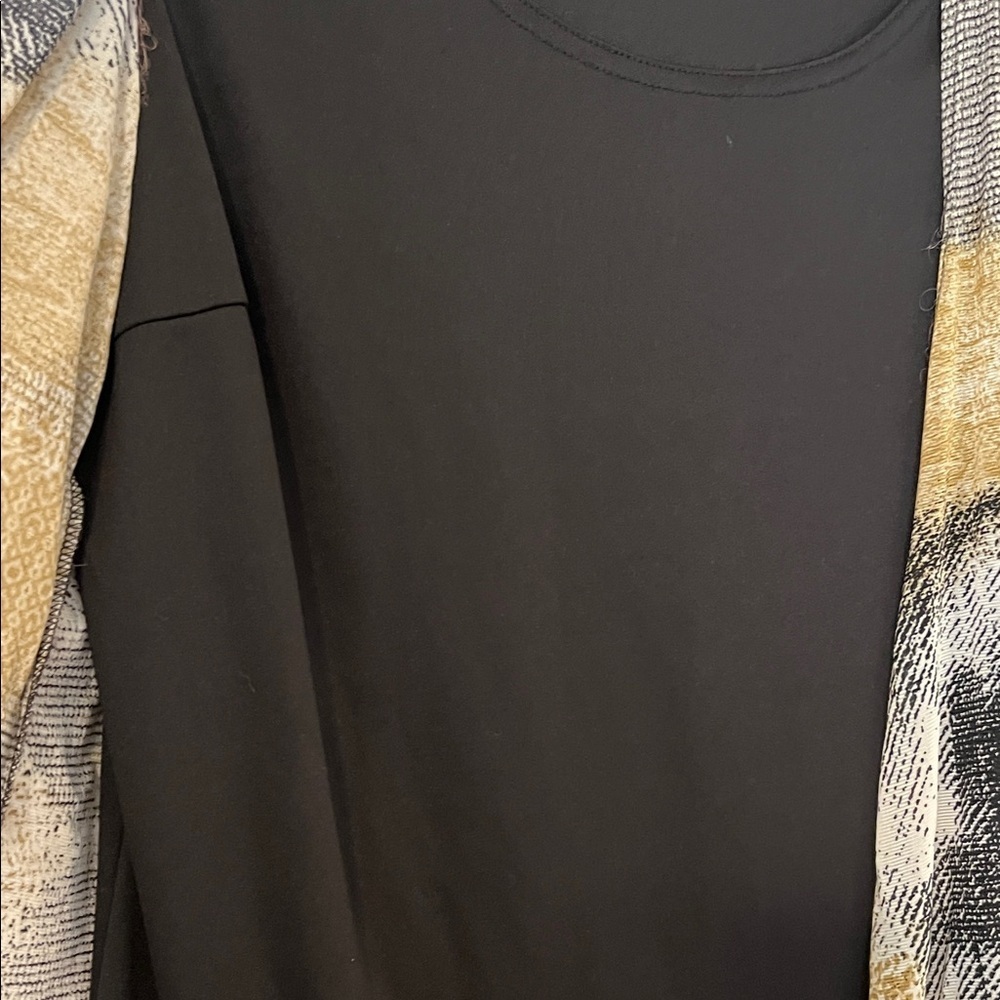 Sara Michelle Black and Gold Patterned Cardigan over black shirt. XLarge - Picture 10 of 11